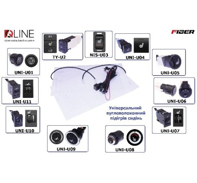 Кнопка підігріва сидінь QLine Fiber UNI-U09 (2 сидіння)