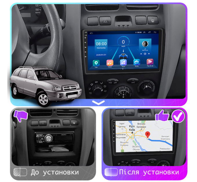 Штатна магнітола Hyundai Santa Fe 2000-2012 Element 2/32 4G