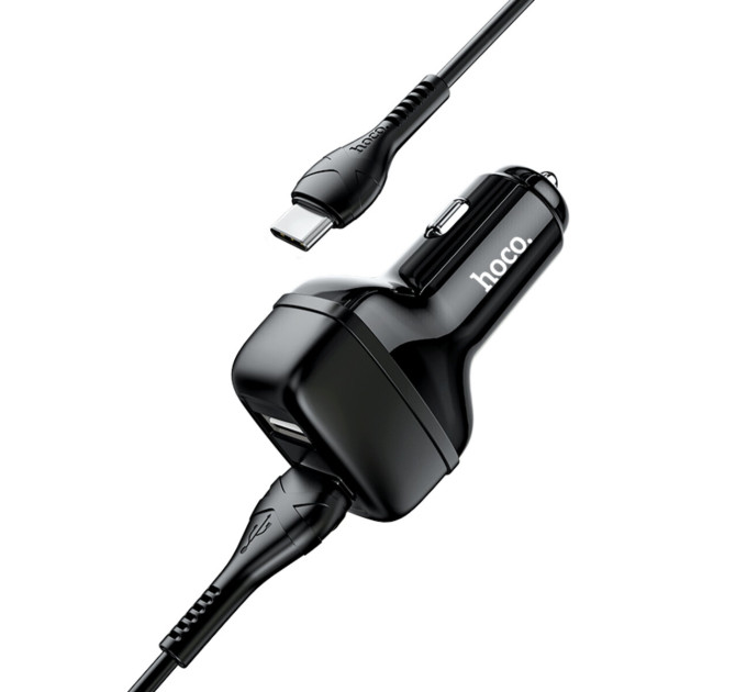 Автомобільний зарядний пристрій HOCO Z36 Leader dual port car charger set(Type-C) Black