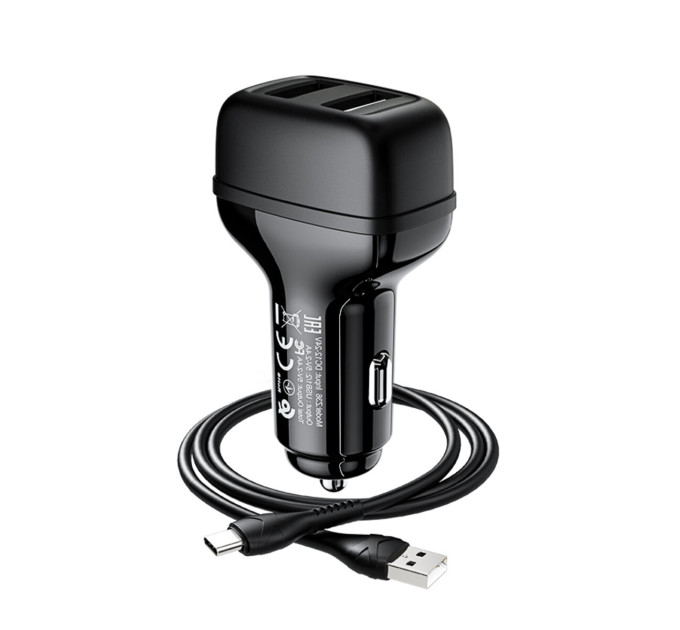 Автомобільний зарядний пристрій HOCO Z36 Leader dual port car charger set(Type-C) Black