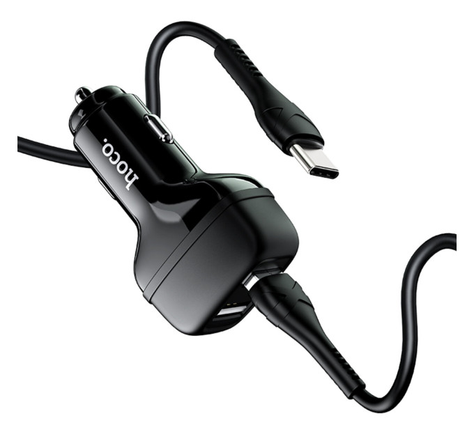 Автомобільний зарядний пристрій HOCO Z36 Leader dual port car charger set(Type-C) Black