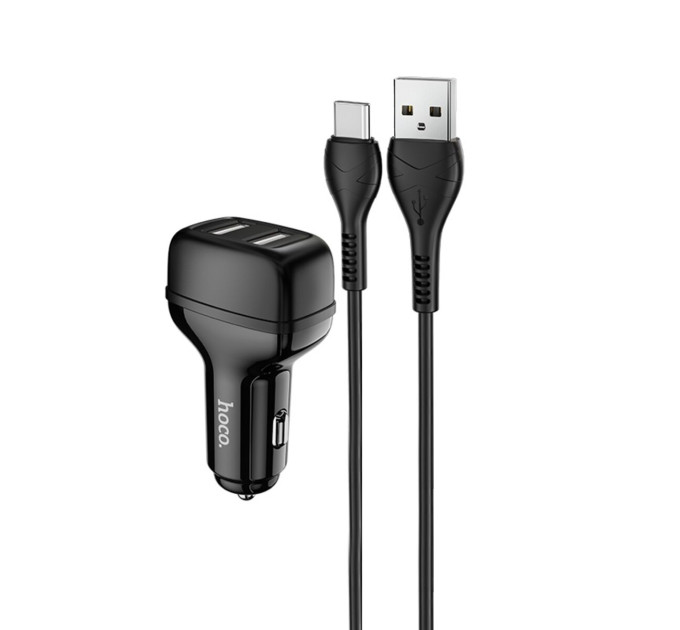Автомобільний зарядний пристрій HOCO Z36 Leader dual port car charger set(Type-C) Black