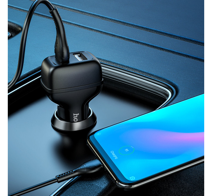 Автомобільний зарядний пристрій HOCO Z36 Leader dual port car charger set(Type-C) Black