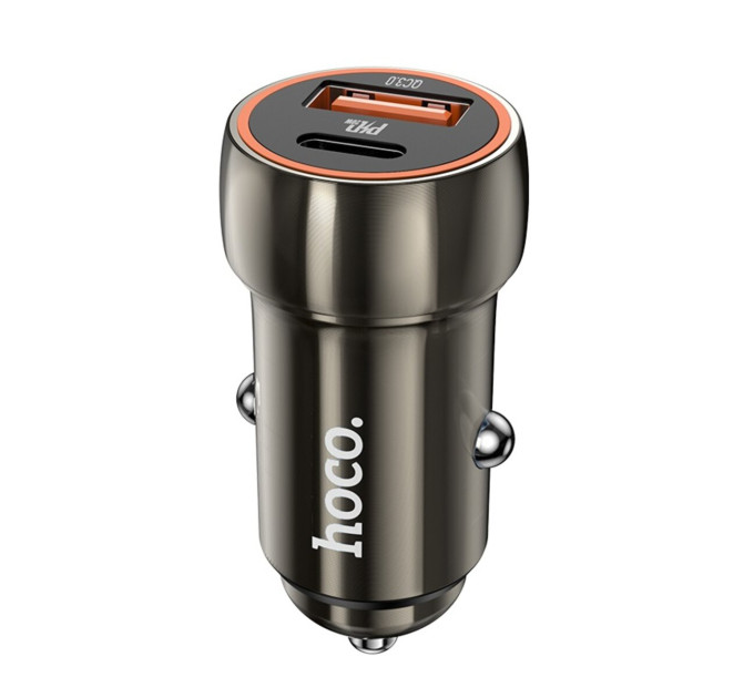 Автомобільний зарядний пристрій HOCO Z46A Blue whale PD20W+QC3.0 car charger Metal Gray