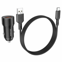 Автомобільний зарядний пристрій BOROFONE BZ19A Wisdom single port QC3.0 car charger set(Type-C) Black