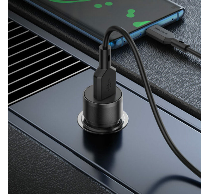 Автомобільний зарядний пристрій BOROFONE BZ19A Wisdom single port QC3.0 car charger set(Type-C) Black