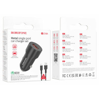 Автомобільний зарядний пристрій BOROFONE BZ19A Wisdom single port QC3.0 car charger set(Type-C) Black