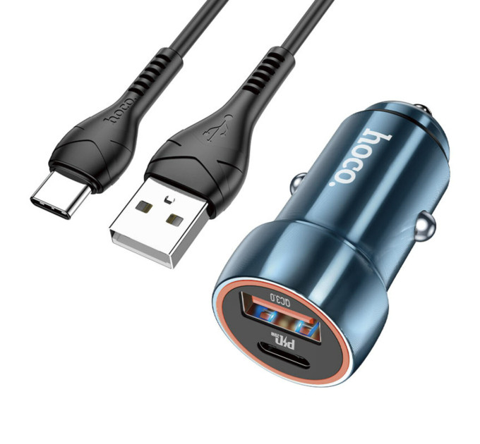 Автомобільний зарядний пристрій HOCO Z46A Blue whale PD20W+QC3.0 car charger set(Type-C) Sapphire Blue