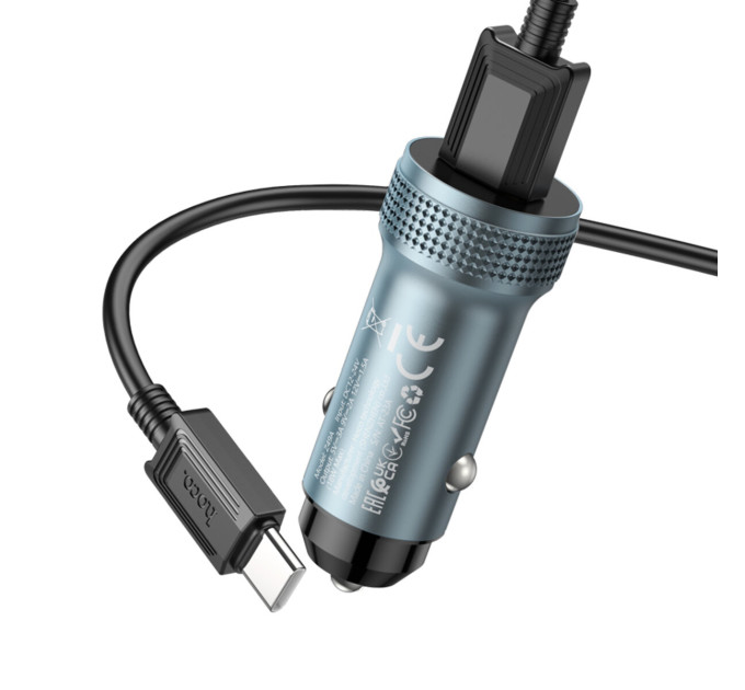 Автомобільний зарядний пристрій HOCO Z49A Level QC3.0 (Type-C) Metal Gray