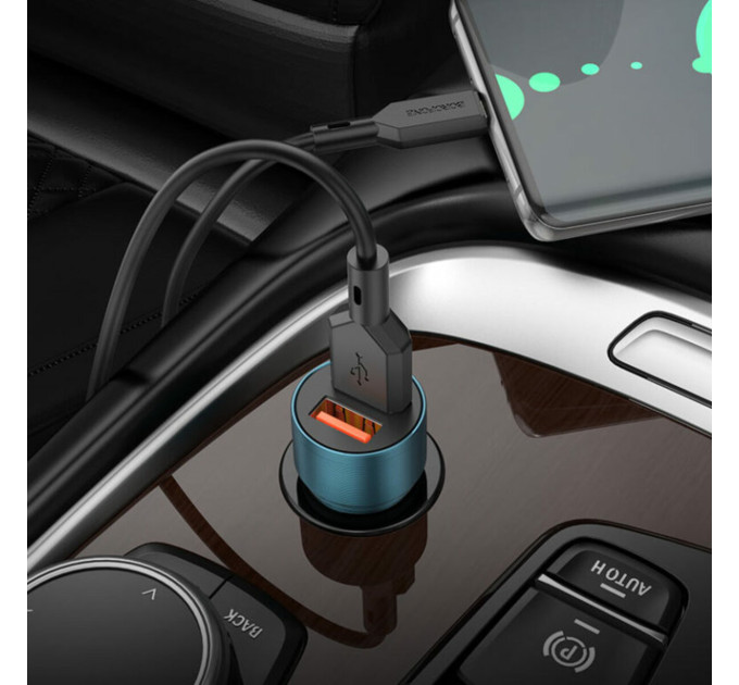 Автомобільний зарядний пристрій BOROFONE BZ19 Wisdom dual port car charger set(Type-C) Sapphire Blue