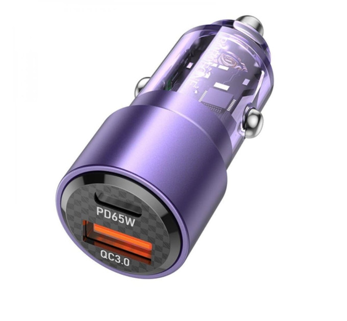 Автомобільний зарядний пристрій BOROFONE BZ20A Smart 83W dual port PD65W+QC3.0 car charger Transparent Purple