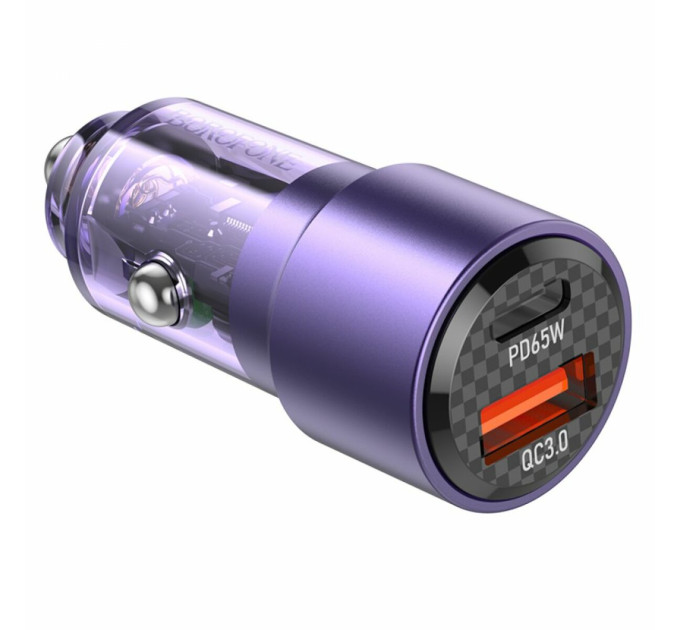 Автомобільний зарядний пристрій BOROFONE BZ20A Smart 83W dual port PD65W+QC3.0 car charger Transparent Purple