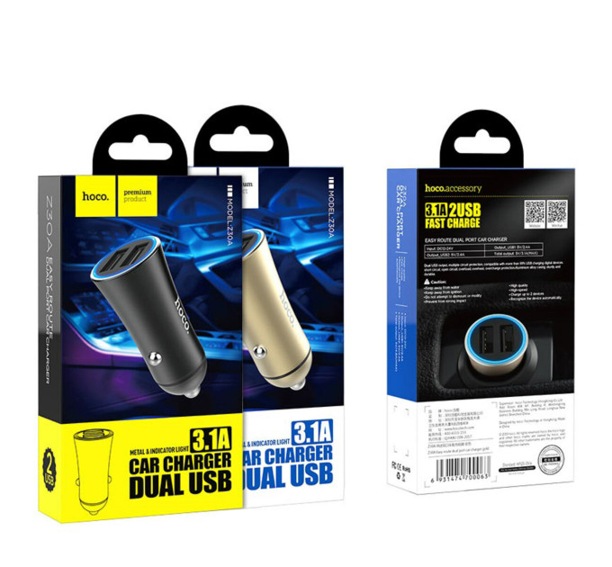 Автомобільний зарядний пристрій HOCO Z30A Easy route dual port car charger Black