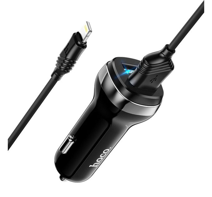 Автомобільний зарядний пристрій HOCO Z40 Superior dual port car charger set(iP) Black