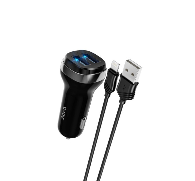 Автомобільний зарядний пристрій HOCO Z40 Superior dual port car charger set(iP) Black