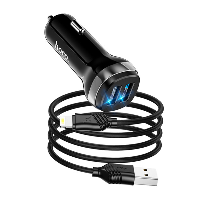 Автомобільний зарядний пристрій HOCO Z40 Superior dual port car charger set(iP) Black