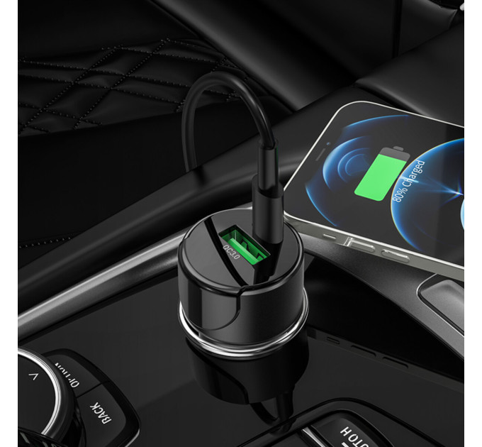 Автомобільний зарядний пристрій HOCO Z42 Light road dual port digital display PD20W+QC3.0 car charger Black