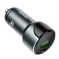 Автомобільний зарядний пристрій HOCO Z42 Light road dual port digital display PD20W+QC3.0 car charger Metal Gray