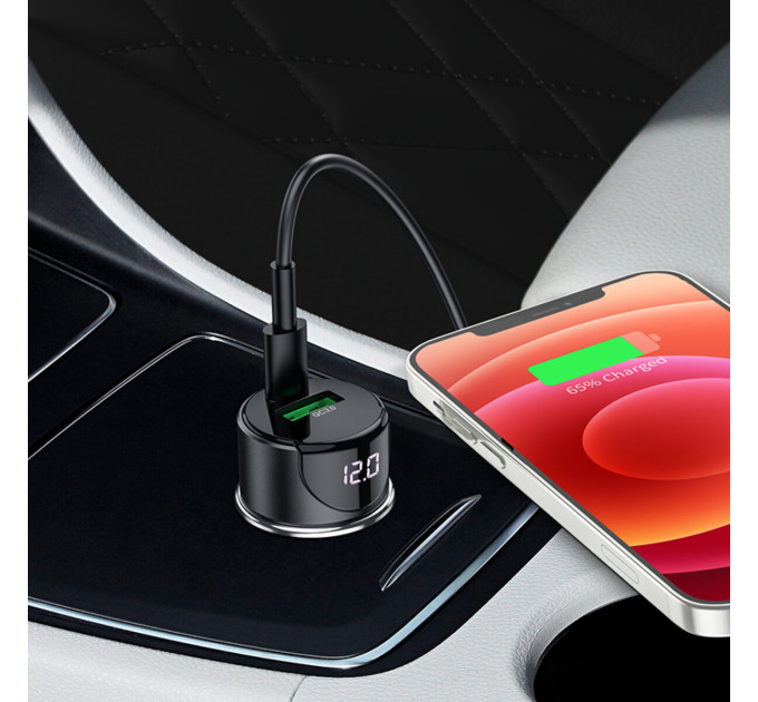 Автомобільний зарядний пристрій HOCO Z42 Light road dual port digital display PD20W+QC3.0 car charger Metal Gray