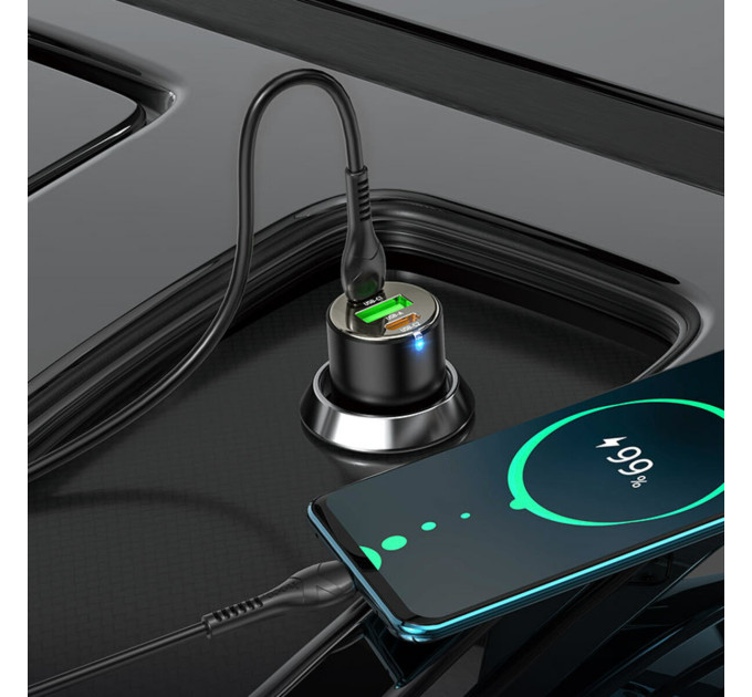 Автомобільний зарядний пристрій HOCO NZ6 PD45W 3-port(2C1A) car charger set(Type-C to Type-C) Black