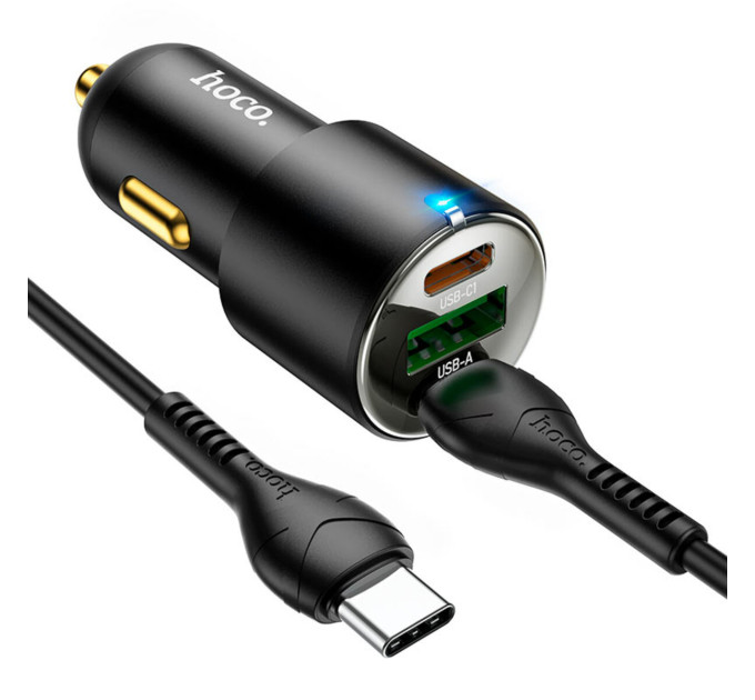 Автомобільний зарядний пристрій HOCO NZ6 PD45W 3-port(2C1A) car charger set(Type-C to Type-C) Black
