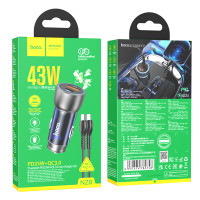 Автомобільний зарядний пристрій HOCO NZ8 Sprinter 43W dual port PD25W+QC3.0 (C to iP) Blue