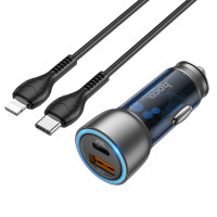 Автомобільний зарядний пристрій HOCO NZ8 Sprinter 43W dual port PD25W+QC3.0 (C to iP) Blue
