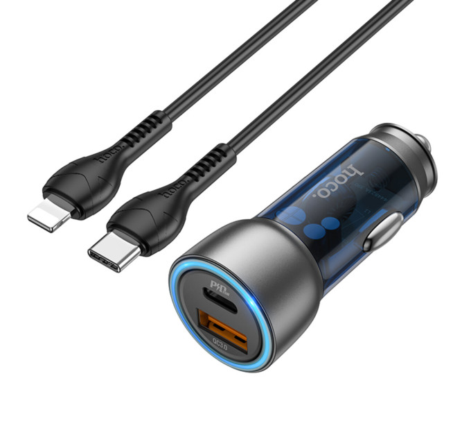 Автомобільний зарядний пристрій HOCO NZ8 Sprinter 43W dual port PD25W+QC3.0 (C to iP) Blue