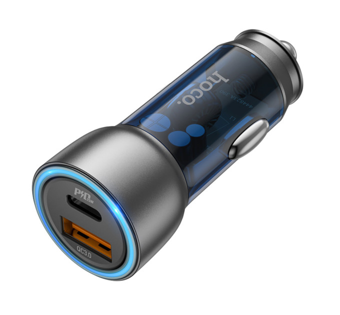 Автомобільний зарядний пристрій HOCO NZ8 Sprinter 43W dual port PD25W+QC3.0 (C to iP) Blue