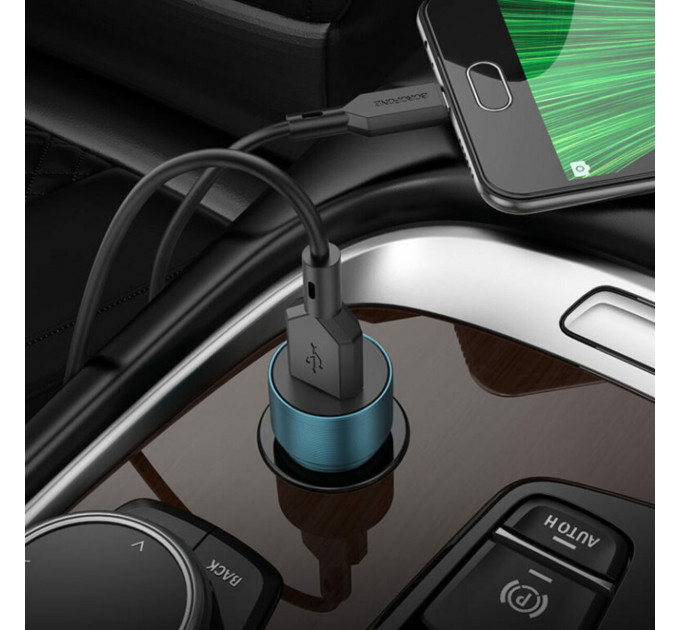 Автомобільний зарядний пристрій BOROFONE BZ19A Wisdom single port QC3.0 car charger set(Micro) Sapphire Blue