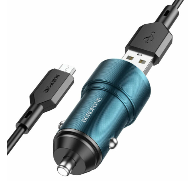 Автомобільний зарядний пристрій BOROFONE BZ19A Wisdom single port QC3.0 car charger set(Micro) Sapphire Blue