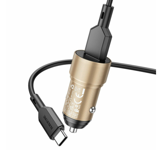 Автомобільний зарядний пристрій BOROFONE BZ19A Wisdom single port QC3.0 car charger set(Type-C) Gold