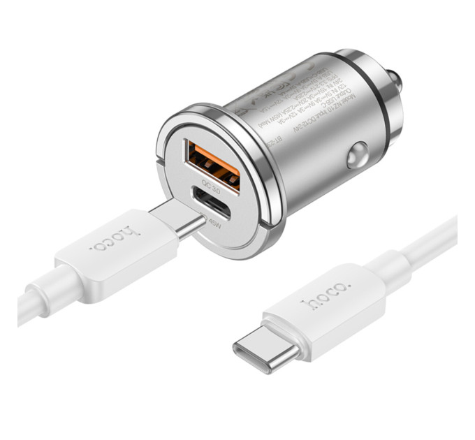 Автомобільний зарядний пристрій HOCO NZ10 Handy PD45W+QC3.0 car charger set(Type-C to Type-C) Silver