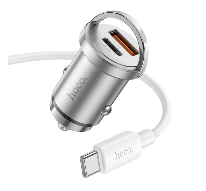 Автомобільний зарядний пристрій HOCO NZ10 Handy PD45W+QC3.0 car charger set(Type-C to Type-C) Silver