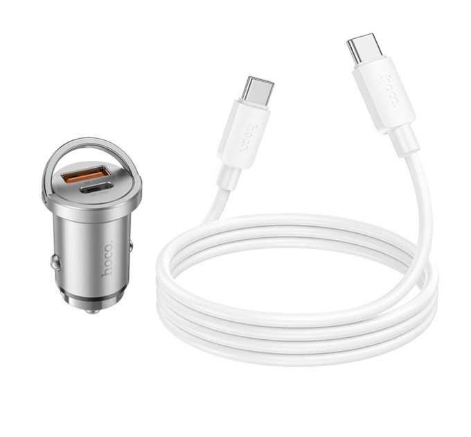 Автомобільний зарядний пристрій HOCO NZ10 Handy PD45W+QC3.0 car charger set(Type-C to Type-C) Silver