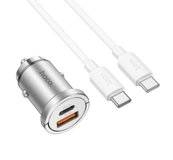 Автомобільний зарядний пристрій HOCO NZ10 Handy PD45W+QC3.0 car charger set(Type-C to Type-C) Silver