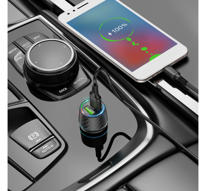 Автомобільний зарядний пристрій BOROFONE BZ21A Brilliant 36W dual port QC3.0 car charger set(Micro) Black