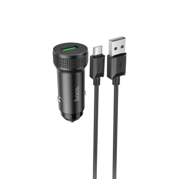 Автомобільний зарядний пристрій HOCO Z49A Level single port QC3.0 car charger set(Type-C) Black