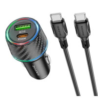 Автомобільний зарядний пристрій BOROFONE BZ21 Brilliant 48W dual port PD30W+QC3.0 car charger set(Type-C to Type-C) Black