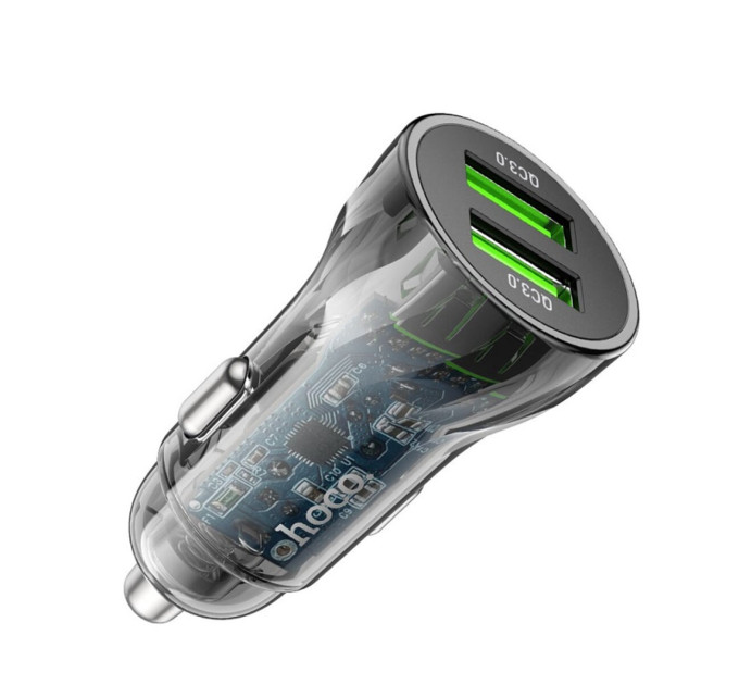 Автомобільний зарядний пристрій HOCO Z47 Transparent Discovery Edition dual port QC3.0 car charger Transparent Black