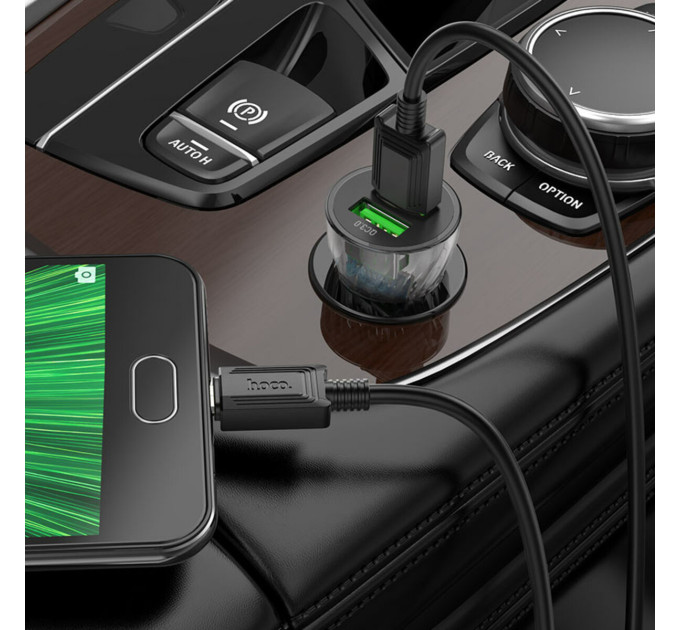 Автомобільний зарядний пристрій HOCO Z47 Transparent Discovery Edition dual port QC3.0 car charger Transparent Black