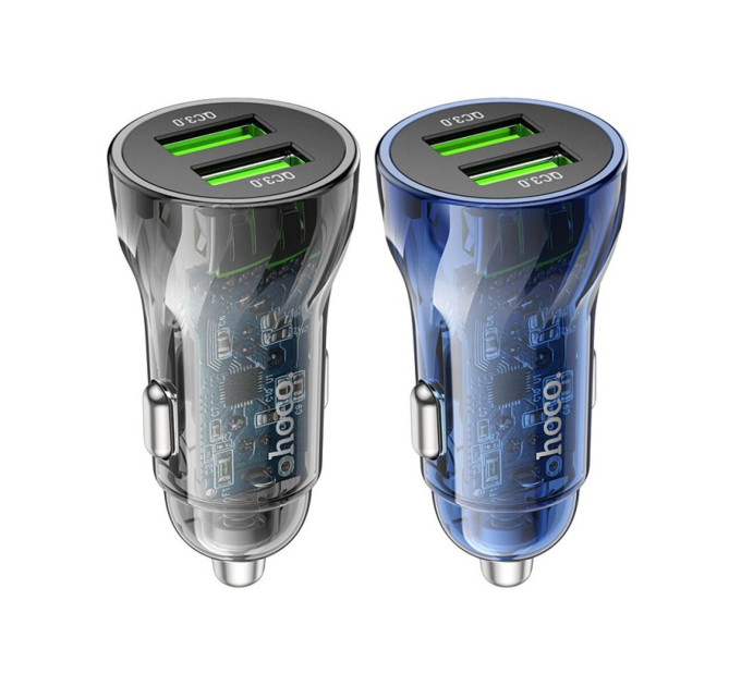 Автомобільний зарядний пристрій HOCO Z47 Transparent Discovery Edition dual port QC3.0 car charger Transparent Black