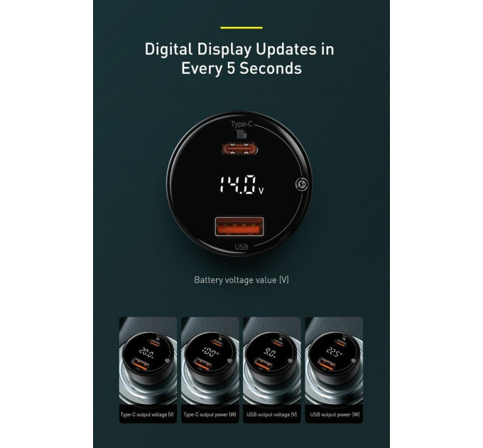 Автомобільний зарядний пристрій Baseus Superme Digital Display PPS Dual Quick Charger Car Charger Black