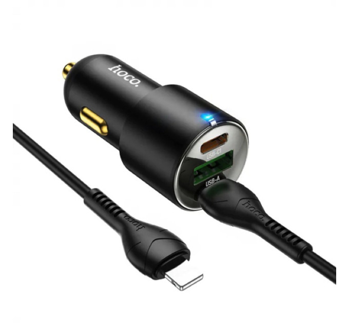 Автомобільний зарядний пристрій HOCO NZ6 PD45W 3-port(2C1A) car charger set(Type-C to iP) Black