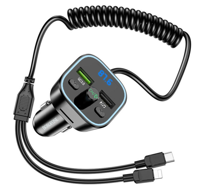 FM-трансмітер BOROFONE BC45B Prestige QC3.0 2-in-1 car BT FM transmitter with cable Black