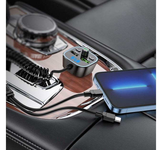 FM-трансмітер BOROFONE BC45B Prestige QC3.0 2-in-1 car BT FM transmitter with cable Black