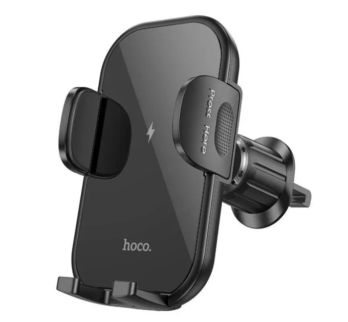 Тримач для мобiльного з БЗП HOCO HW4 Journey wireless fast charging car holder(air outlet) Black