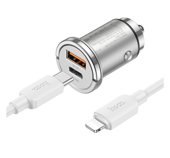 Автомобільний зарядний пристрій HOCO NZ10 Handy PD45W+QC3.0 car charger set(C to iP) Silver