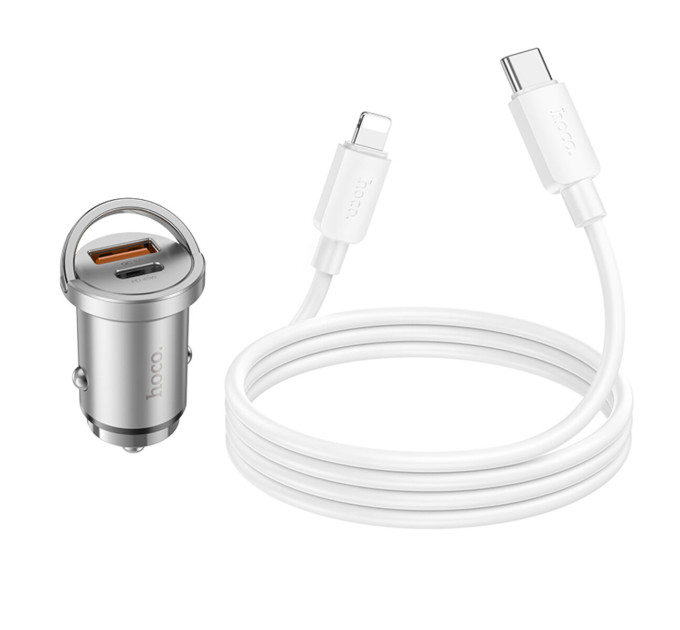 Автомобільний зарядний пристрій HOCO NZ10 Handy PD45W+QC3.0 car charger set(C to iP) Silver