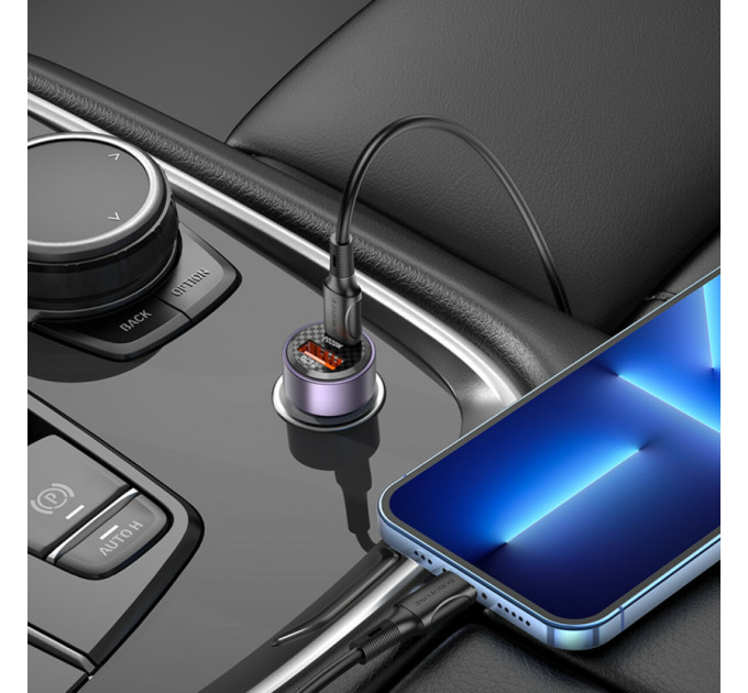Автомобільний зарядний пристрій BOROFONE BZ20 Smart 38W dual port PD20W+QC3.0 car charger set(C to iP) Transparent Purple